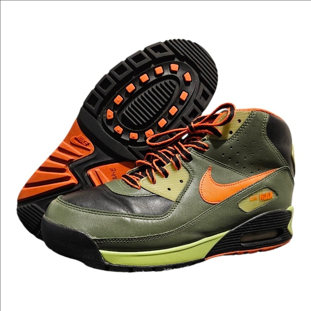 Nike Air Max 90 Sneakerboot Mens Olive Green Orange Black 684714-300 Size 10